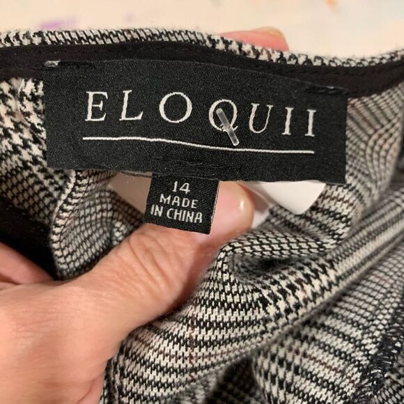 ELOQUII Faux Wrap Ruched Houndstooth Plaid Sheath Dress Grey/Black/White Size 14 - Picture 3 of 11